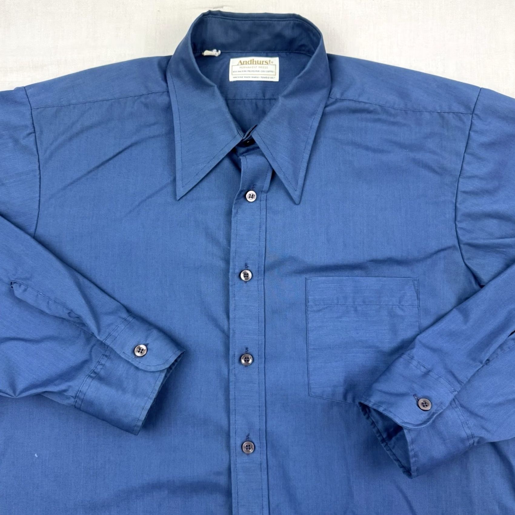 Vintage Vintage Andhurst Button-Up Shirt Adult Large Collared 60s 70s Classic Hipster Shirt Mens Blue Polyester Cotton Regular Long Sleeve Size US L / EU 52-54 / 3 - 2 Thumbnail