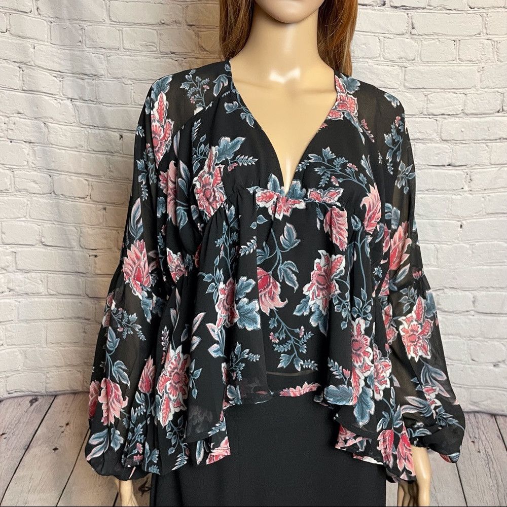 Other New Olivaceous Floral Long Sleeve V-Neck Blouse Size L Size L / US 10 / IT 46 - 5 Thumbnail