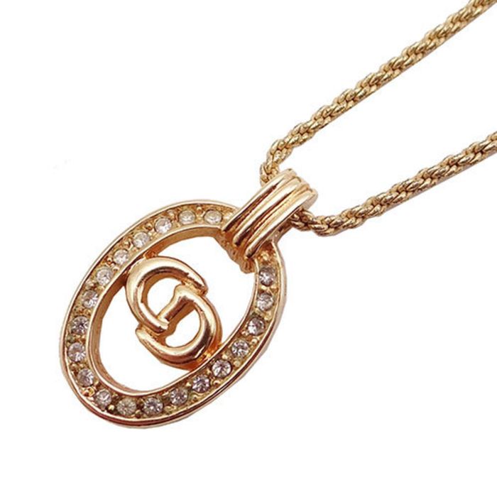Dior Christian Dior Necklace Women's Gold Transparent Stone Grailed