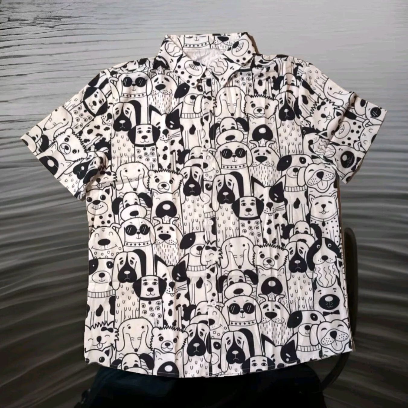 X-LARGE VINTAGE is not applicable. Themed Hawaiian Shirt For Dog Lovers - Large Black & White - Button Down Size US L / EU 52-54 / 3 - 3 Thumbnail