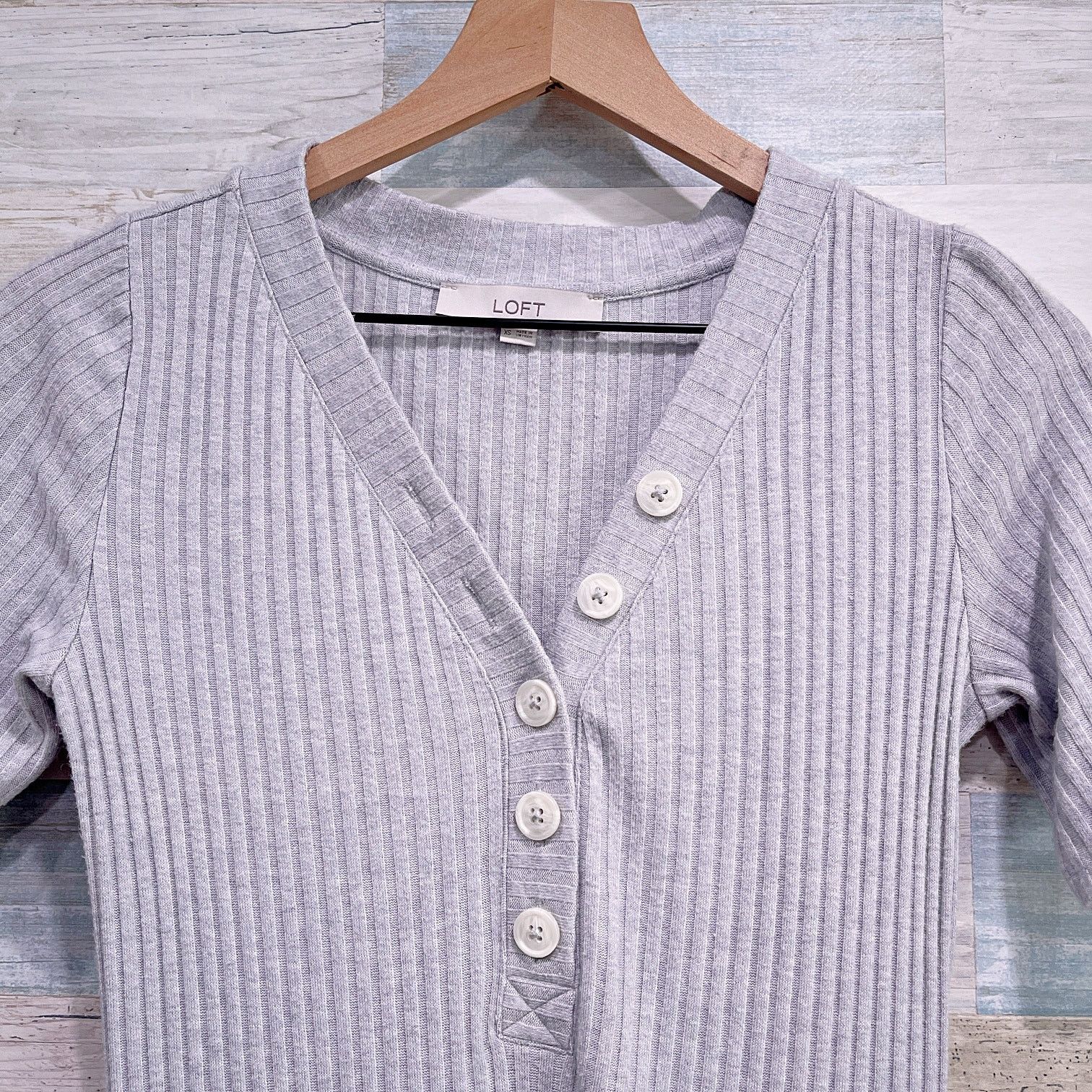 Loft LOFT Ribbed Henley Column Dress Gray Womens XS Size XS / US 0-2 / IT 36-38 - 2 Thumbnail