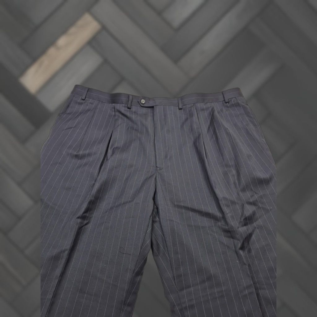 Ralph Lauren Ralph Lauren Suit Pants Men's 50W 37in Navy Wool Pinstripe Flat Front Big & Tall 2 Piece Trailblazer Business Formal Womens Men? Size 50R - 1 Thumbnail
