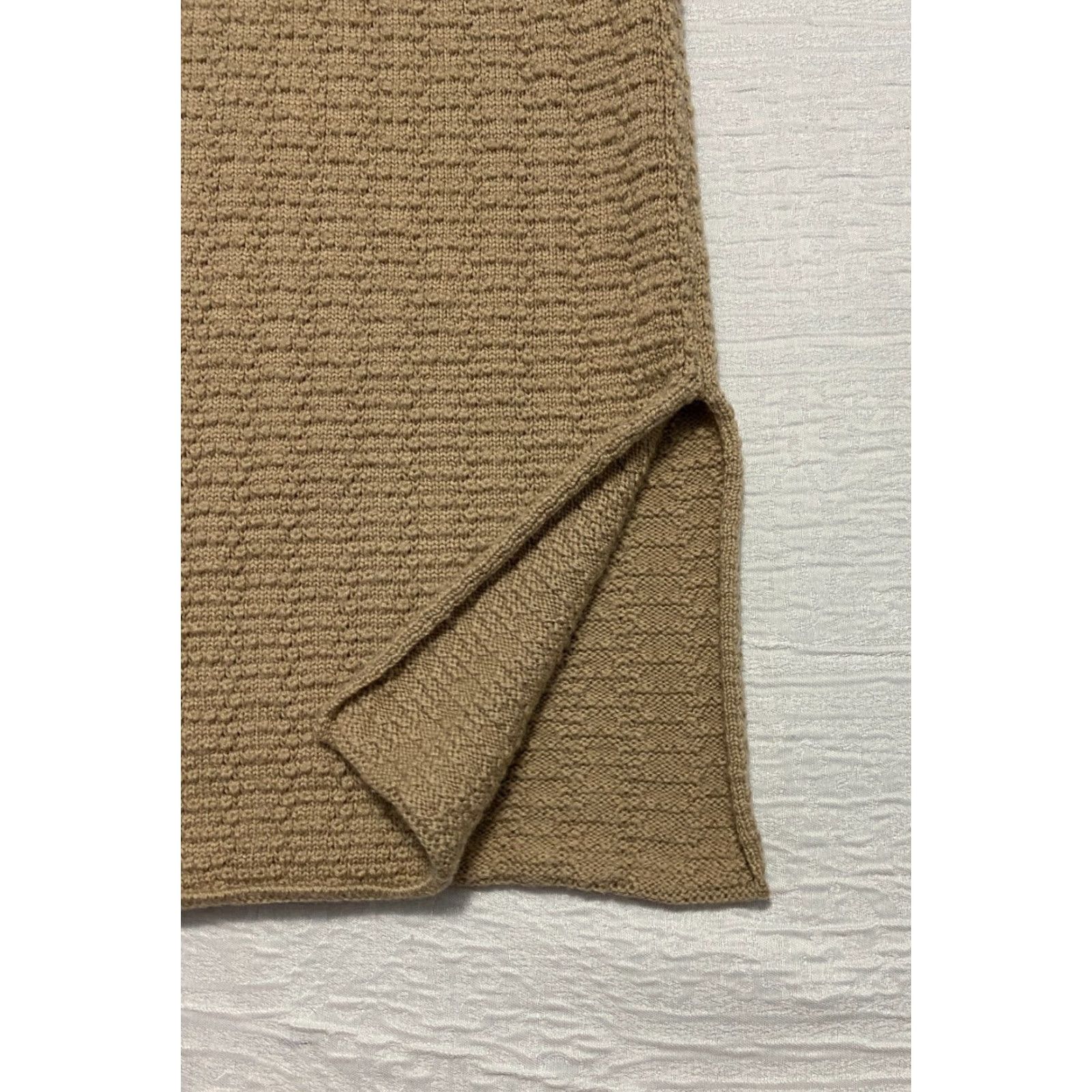 Vintage VINTAGE Merino Wool Knit Cardigan Open Front Side Slit Tan Beige Italian Yarn Women XL Brown Size XL / US 12-14 / IT 48-50 - 3 Thumbnail