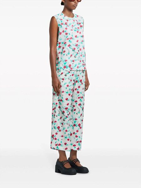 Marni oc11z0525 Floral Cropped Trousers in White Size 27" / US 4 / IT 40 - 4 Thumbnail