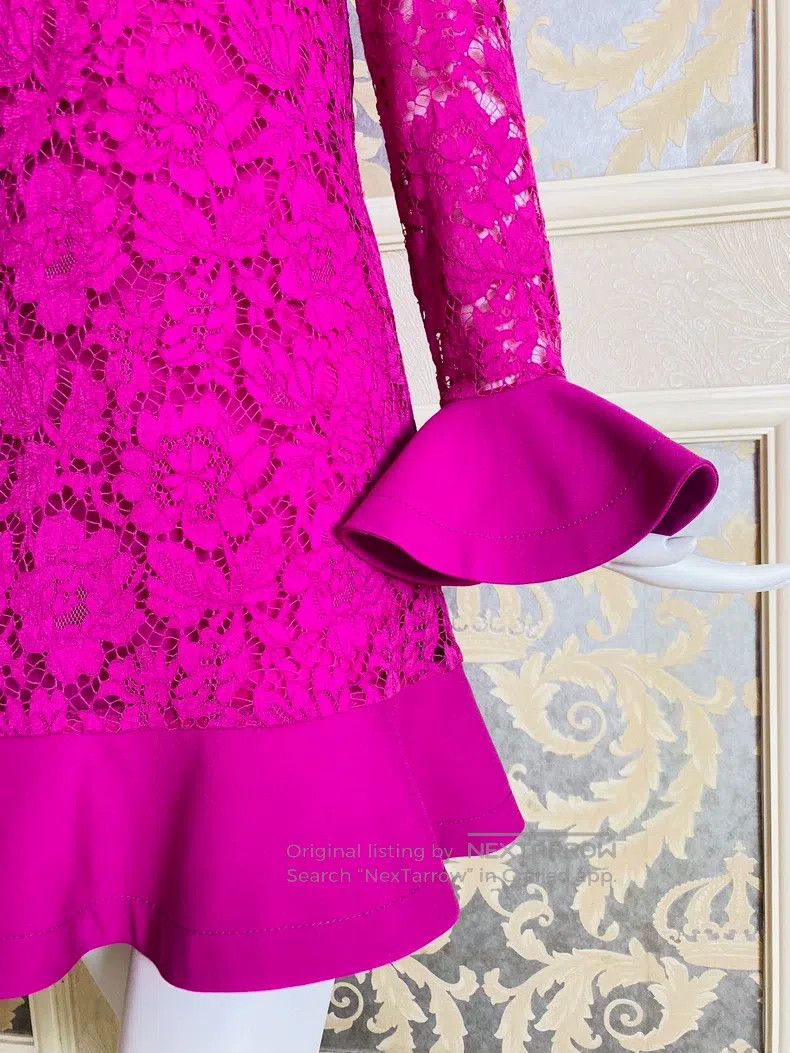 Valentino Valentino Rose red lace flared sleeve dress Size S / US 4 / IT 40 - 2 Thumbnail