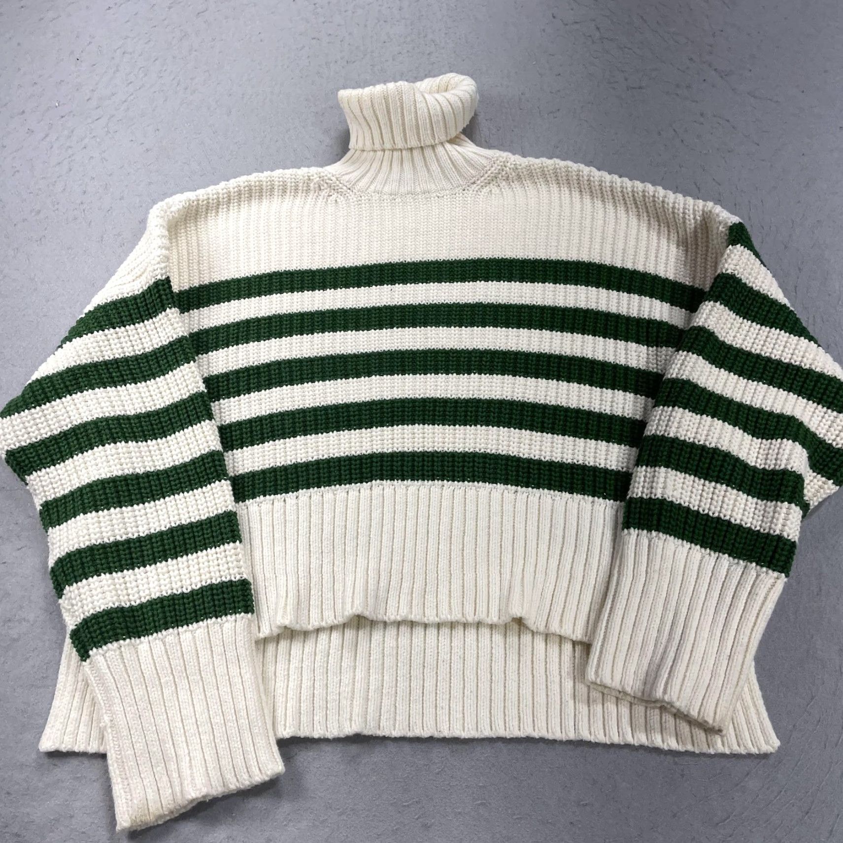 Madewell Madewell Sweater Womens Large White Green Stripe Turtleneck Oversized Knit Shirt Size L / US 10 / IT 46 - 5 Thumbnail