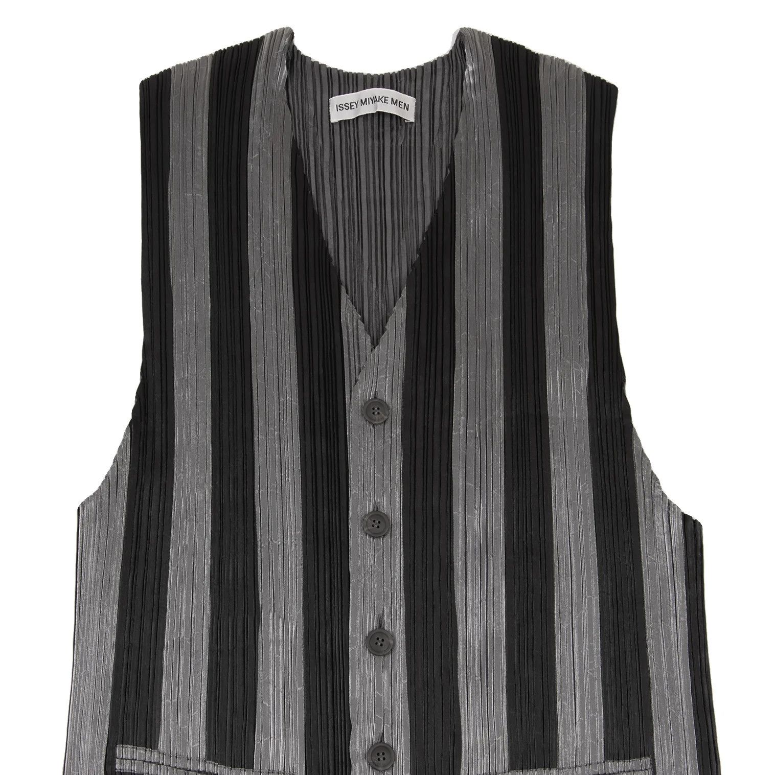 Issey Miyake Front Stripe Pleats Vest in Black and Silver, Size M Size US M / EU 48-50 / 2 - 2 Thumbnail