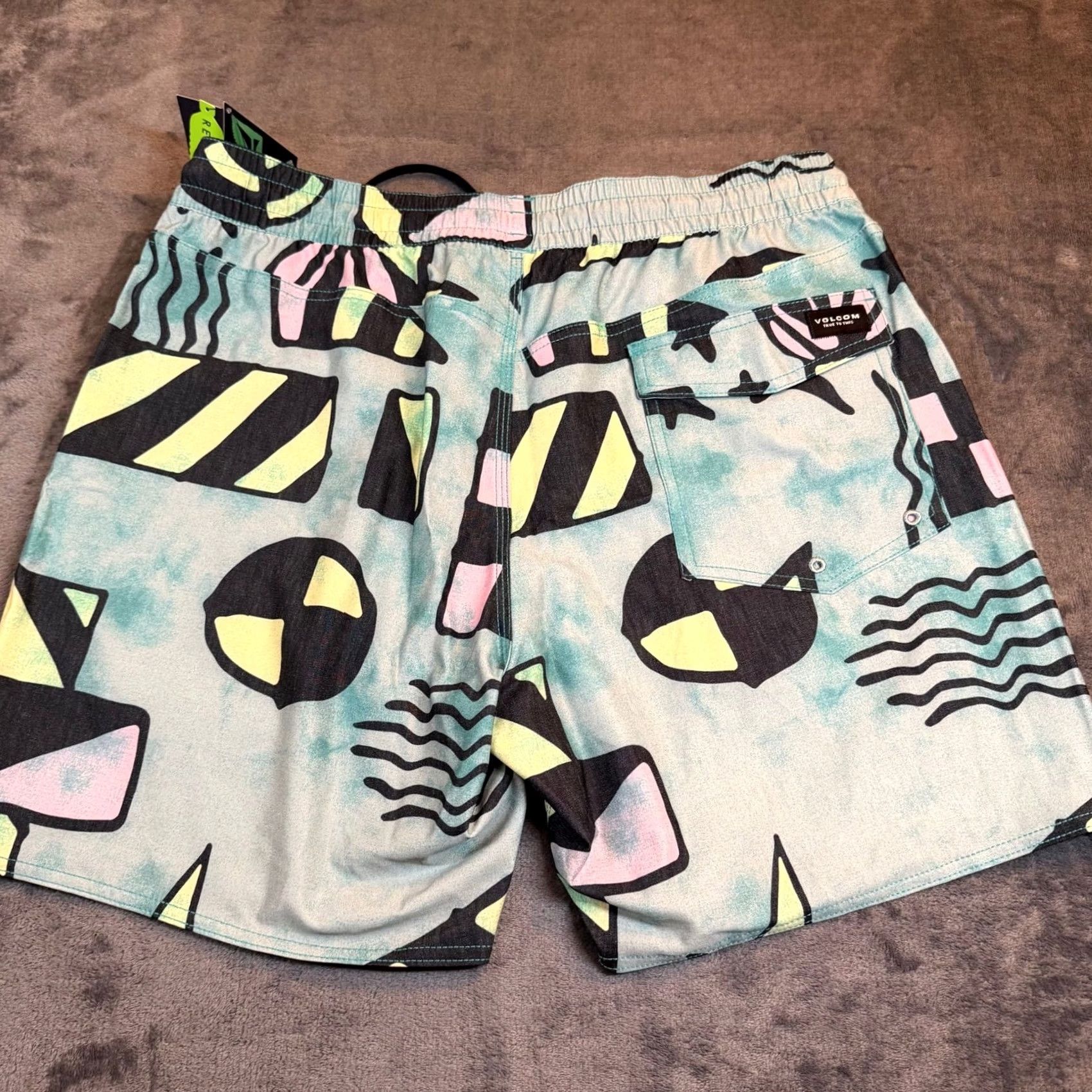 Volcom Volcom Stoney Board Shorts Mens Large Teal Geometric Hemp Blend Stretch NWT Size US 33 - 5 Thumbnail