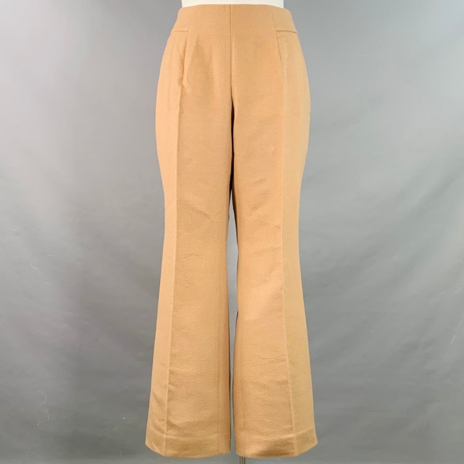 Akris 16 Beige Camel Hair Silk Wide Leg Side Zipper Dress Pants Size 38" / US 16 / IT 52 - 1 Thumbnail