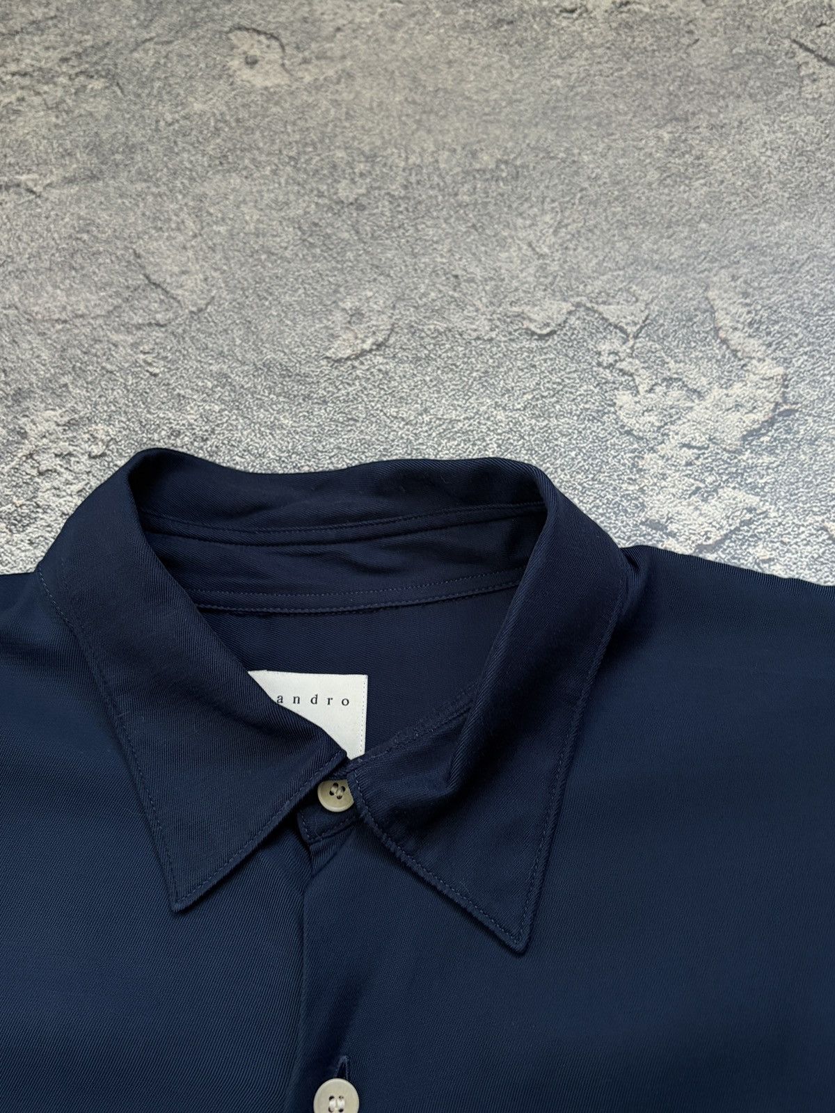 Sandro Sandro Paris Navy Blue Viscose Short Sleeve Shirt XL Size US M / EU 48-50 / 2 - 8 Thumbnail
