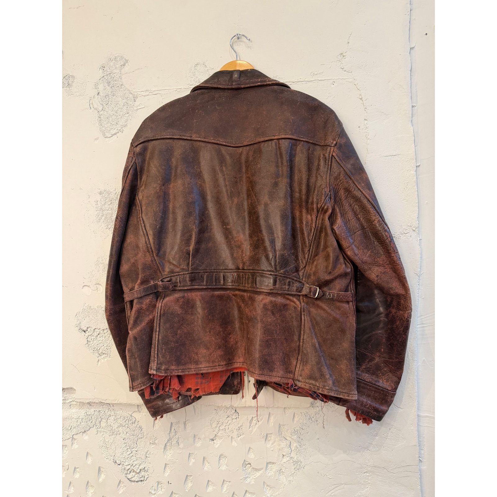 Vintage Vintage Brown Thrashed Plaid Lined Leather Jacket Size US XL / EU 56 / 4 - 2 Thumbnail