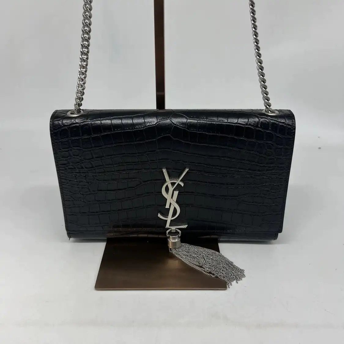 Saint Laurent Paris Saint Laurent Paris YSL KATE black cowhide leather fringe embossed flap bag chai Size ONE SIZE - 1 Thumbnail