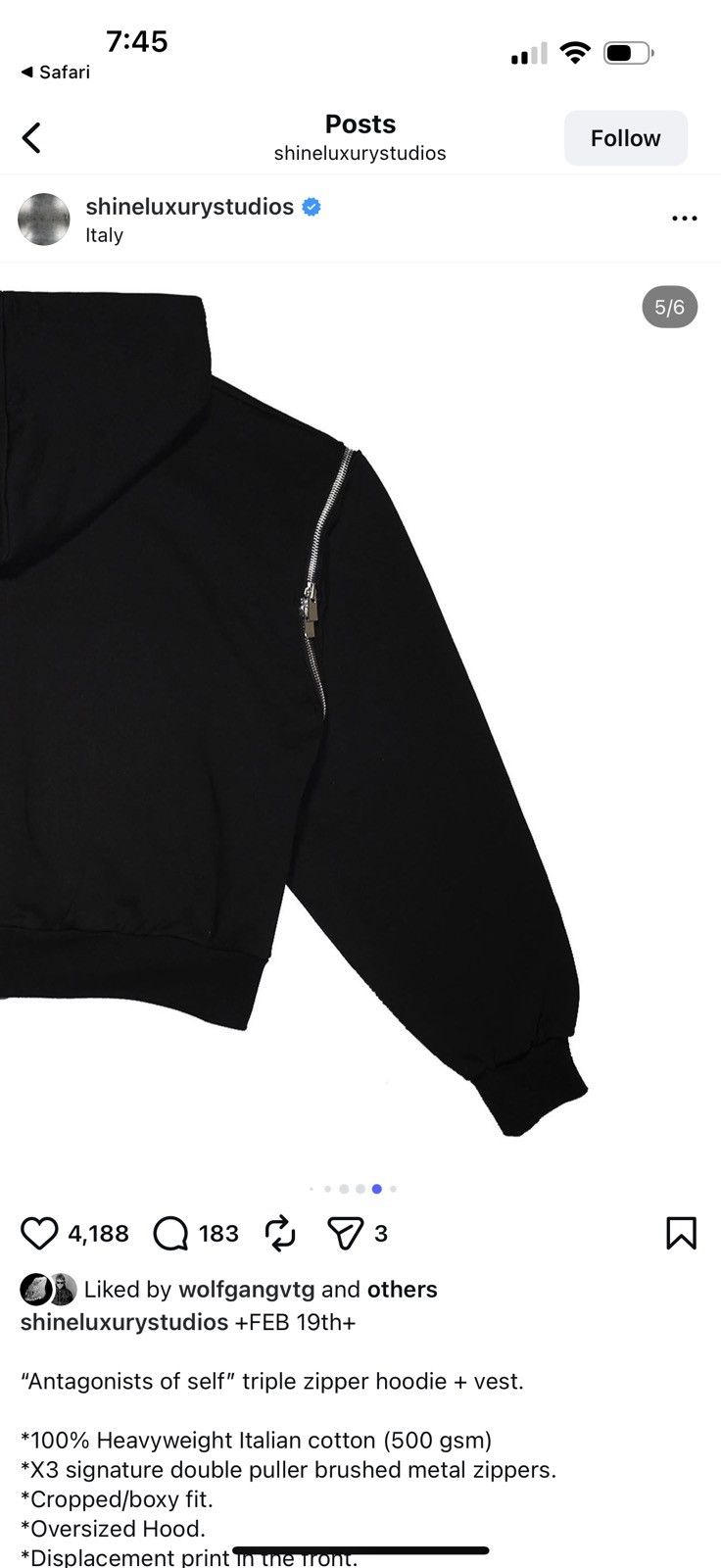 SHINE LUXURY Shine Luxury Hoodie Vest Oversized Small S Boxy Medium M Size US M / EU 48-50 / 2 - 6 Thumbnail