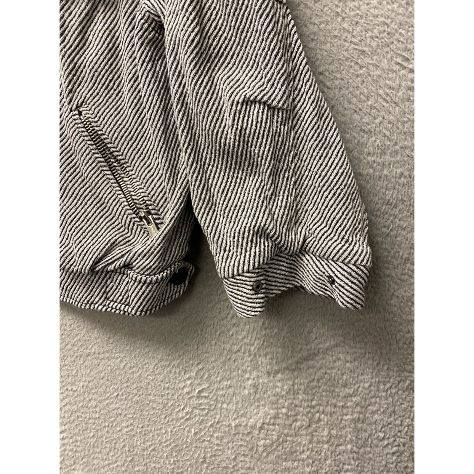 Free People Free People Jacket Zip Coat Womens L Black White Striped Cotton / Size L / US 10 / IT 46 - 2 Thumbnail