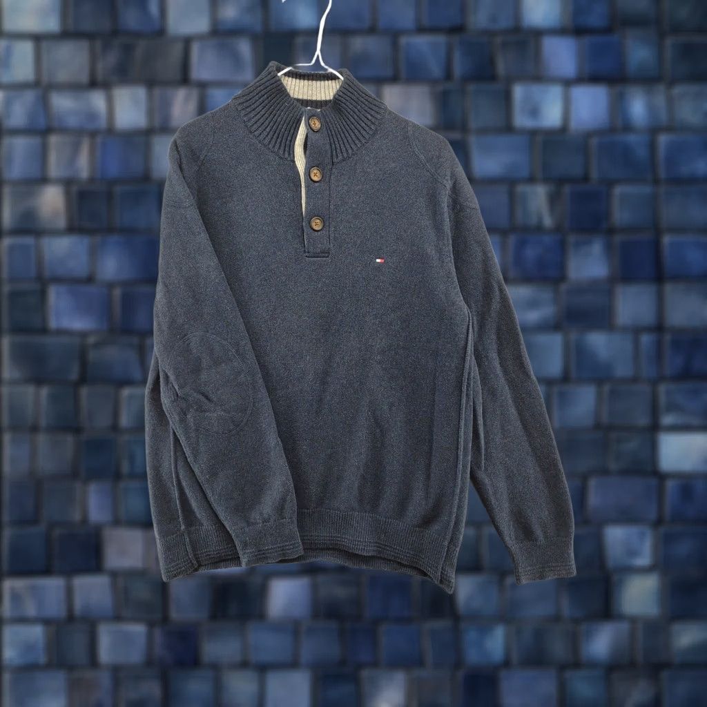 Tommy Hilfiger Tommy Hilfiger Men's Blue Knit Pullover 1/4 Button Elbow Patch Sweater SZ L Golf Buzzers? Size US L / EU 52-54 / 3 - 1 Thumbnail