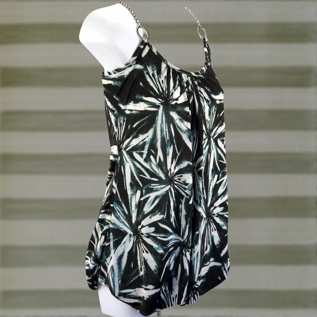 Vintage NWT Vanity sleeveless Tank Top M Blk/Green Scoop Neck Chain Straps Balloon Hem Y2K 90s Size M / US 6-8 / IT 42-44 - 1 Thumbnail