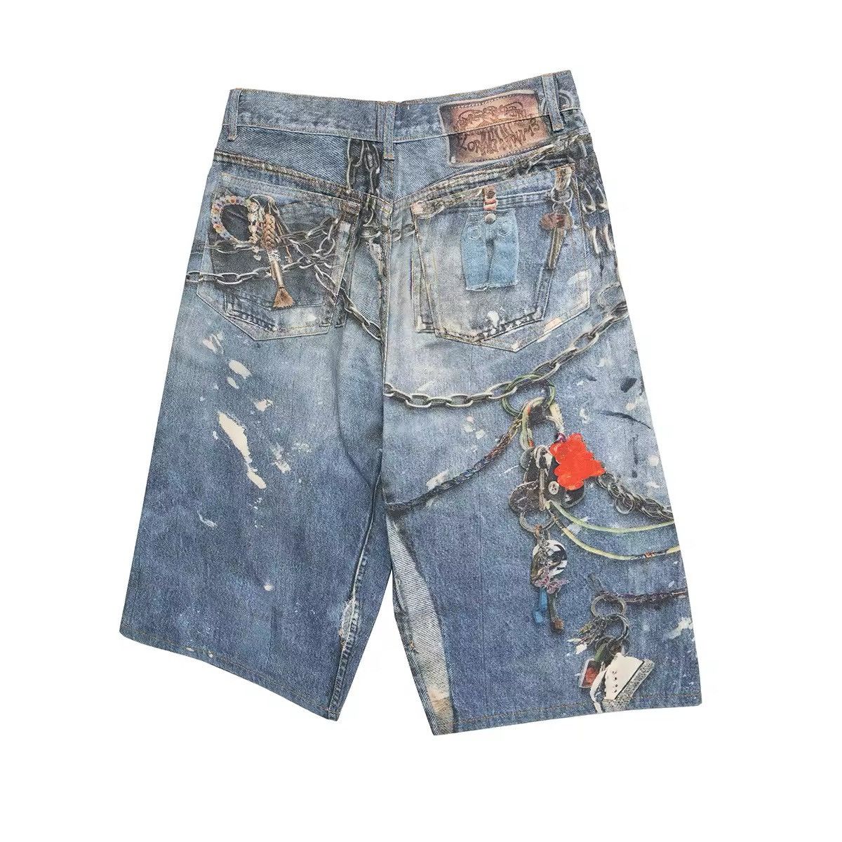 Other Patchwork Baggy Printed Loose Wide Leg Shorts Y2k Size US 31 - 4 Thumbnail