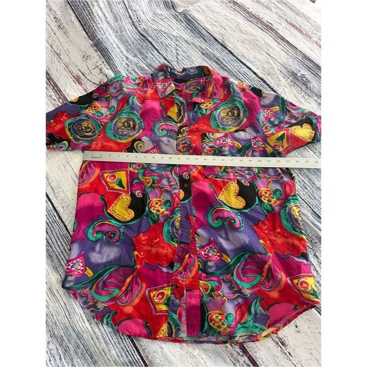 Vintage Vintage 100% Silk Pink and Purple Paisley Short Sleeve Silk Size L / US 10 / IT 46 - 7 Thumbnail