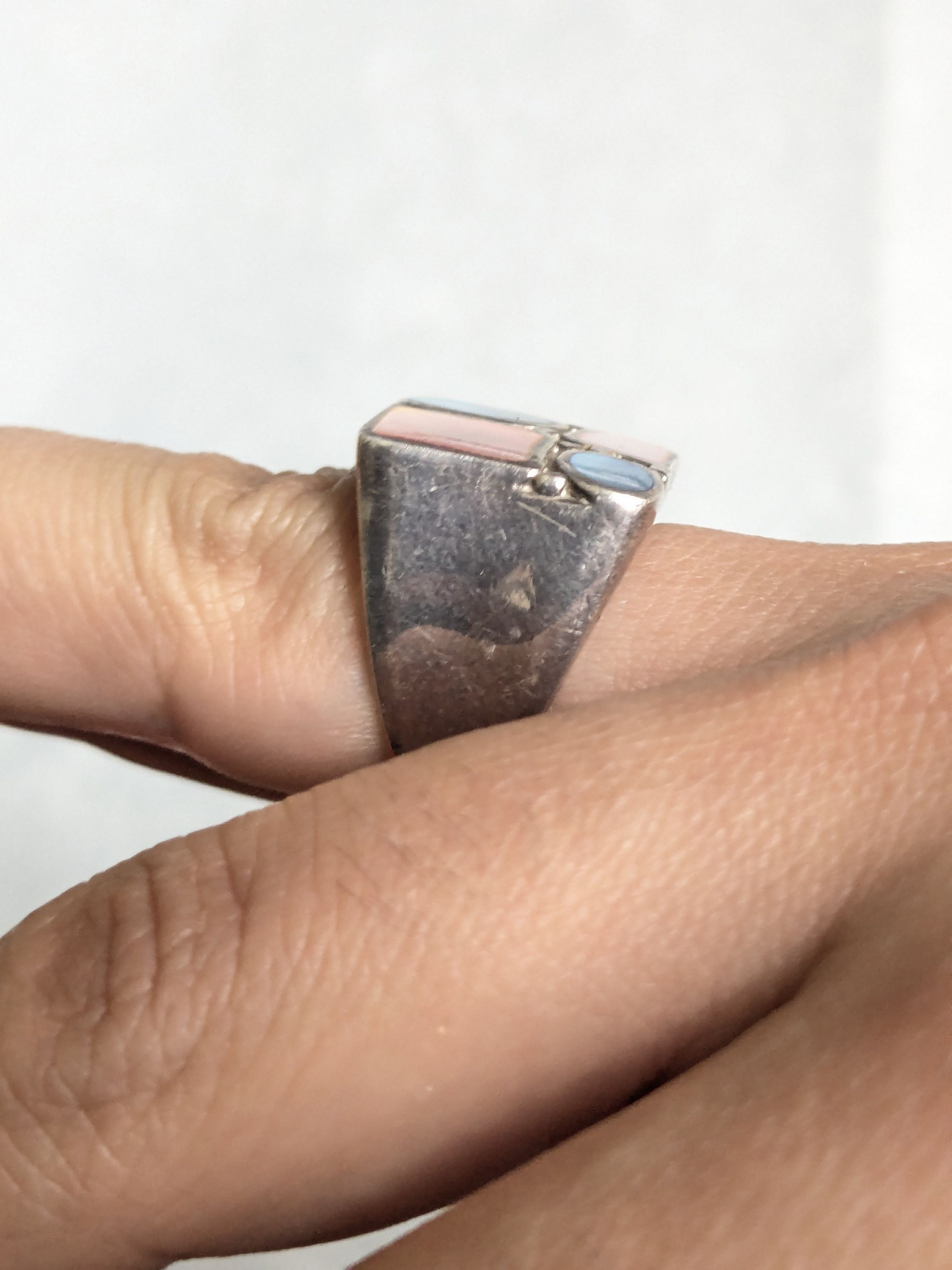 Jewelry Vintage Sterling Silver Ring MOP 7.75 Pink Blue Y2K Abstract Size ONE SIZE - 10 Thumbnail