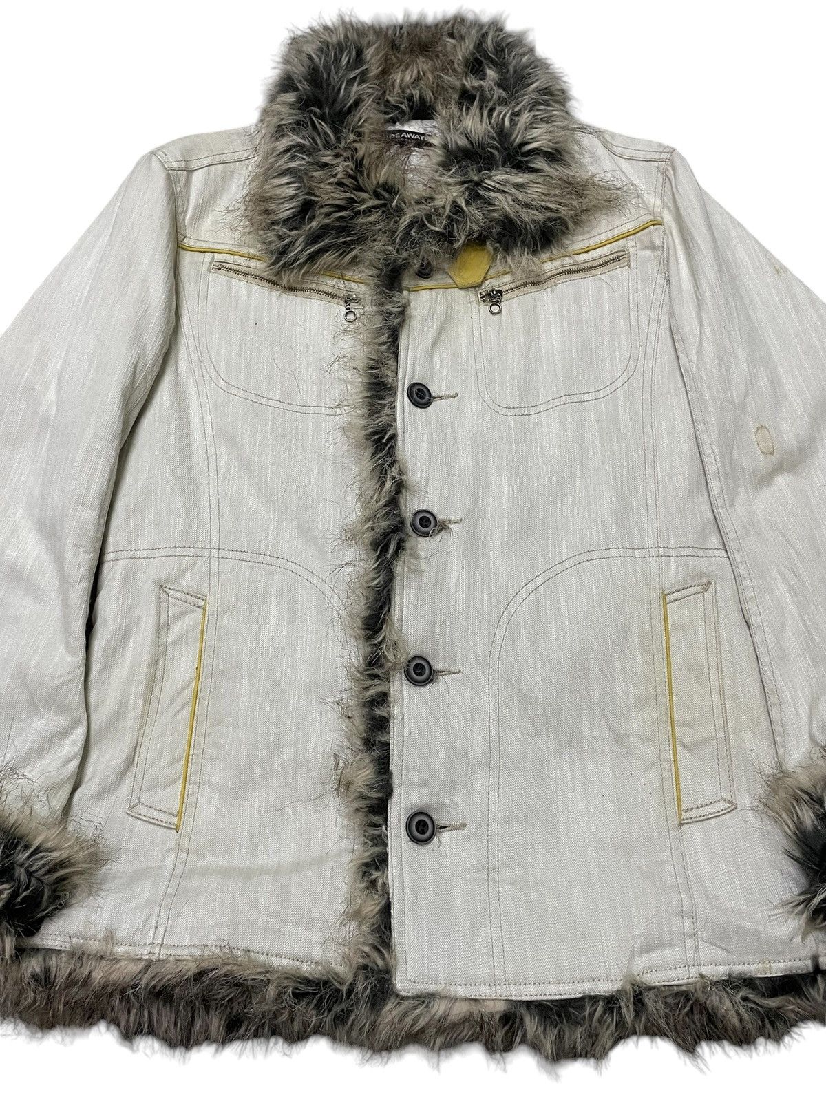 If Six Was Nine × Le Grande Bleu (L.G.B.) × Vintage Hideaways Japan Cyber Grunge Fur Afghan Denim Coat Jacket Size US M / EU 48-50 / 2 - 7 Thumbnail