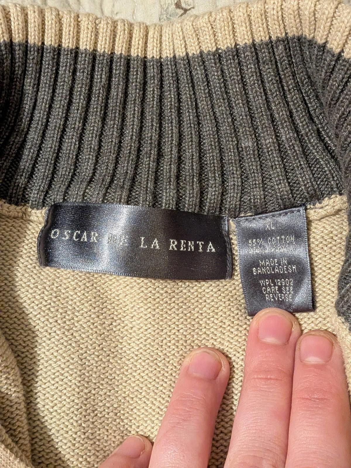 Oscar De La Renta VTG Y2K Oscar De La Renta Tan Plaid Zip Up Mock Neck Sweater Size US L / EU 52-54 / 3 - 8 Thumbnail
