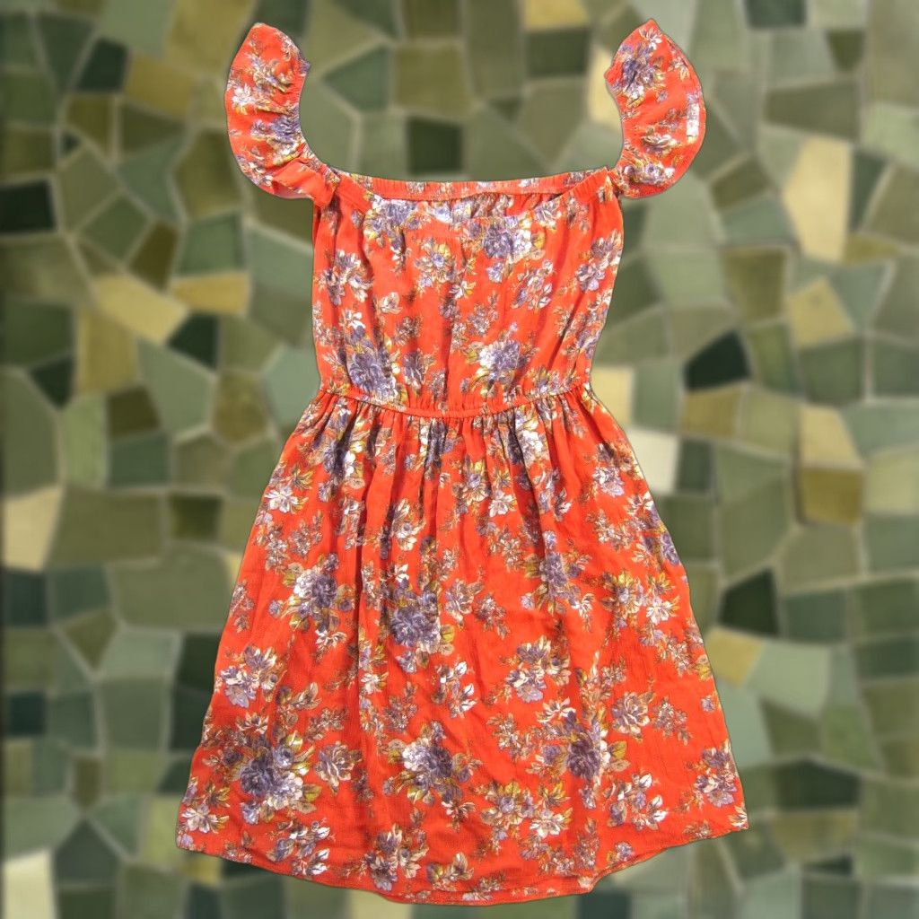 American Eagle Outfitters NWT American Eagle Outfitters Rayon Orange Floral Off Shoulder Dress XS Size XS / US 0-2 / IT 36-38 - 1 Thumbnail