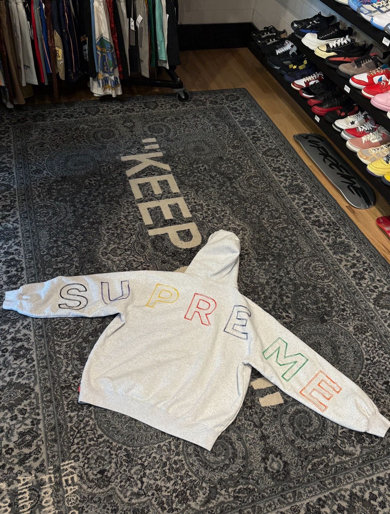 Supreme Gray Multicolor Logo Hoodie