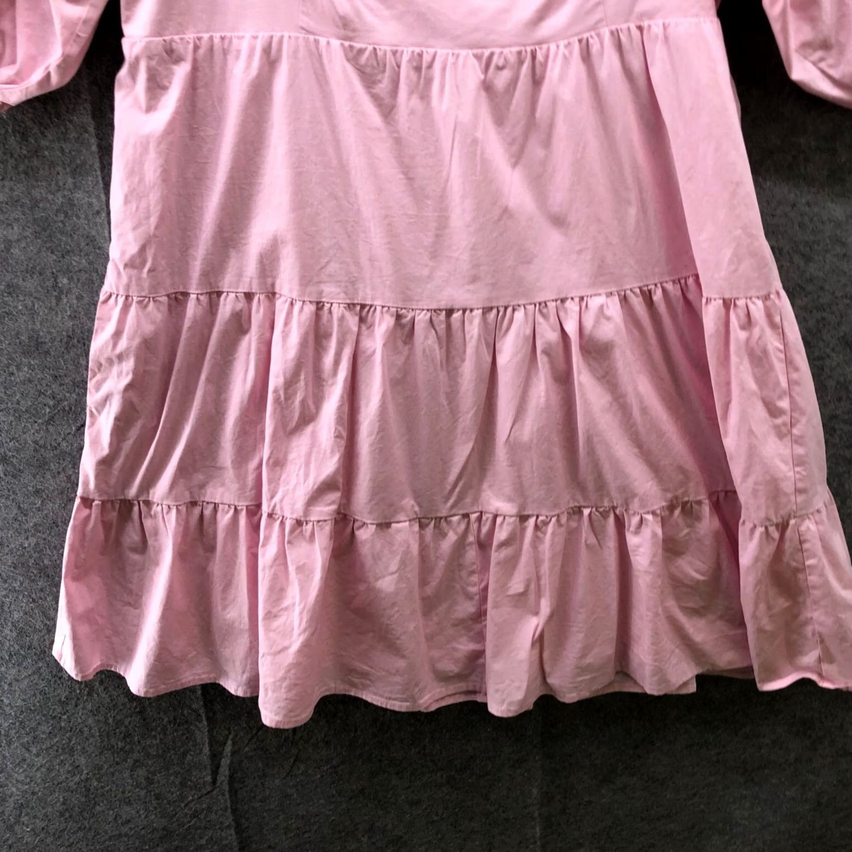 Vintage Wayf Square Neck Mini Dress Womens XL Pink Puff Sleeve Tiered Cotton Blend Smock Dress Size XL / US 12-14 / IT 48-50 - 4 Thumbnail