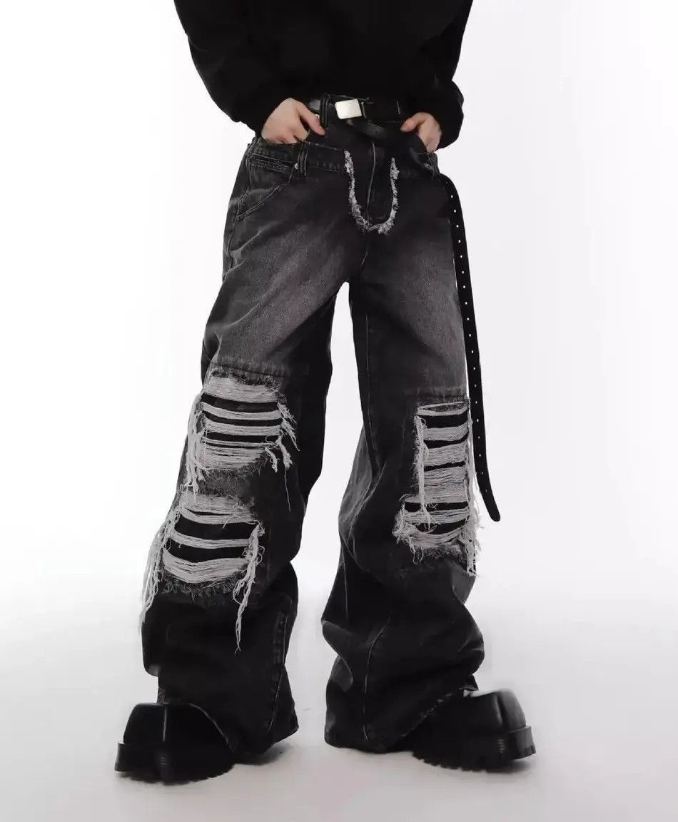 Japanese Brand Retro punk distressed ripped jeans hole pants y2k Size US 34 / EU 50 - 2 Thumbnail