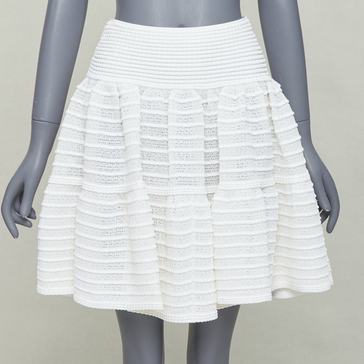 Alaia ALAIA ivory viscose blend tiered horizontal knit fit flared skirt FR36 S Size 27" / US 4 / IT 40 - 1 Thumbnail