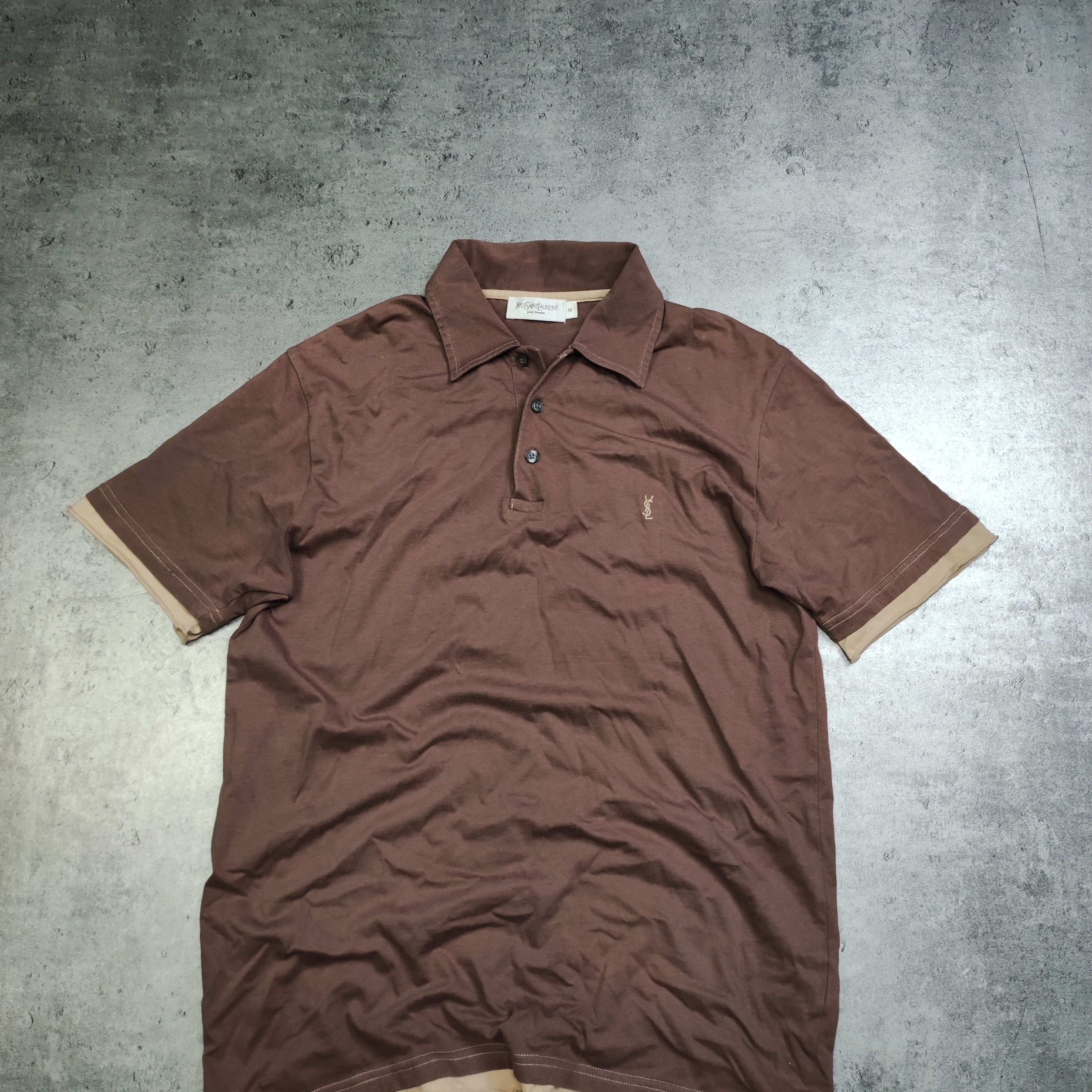 Vintage × Yves Saint Laurent RARE Vintage 90s YSL Yves Saint Laurent Brown Mocha Polo Size US M / EU 48-50 / 2 - 2 Thumbnail