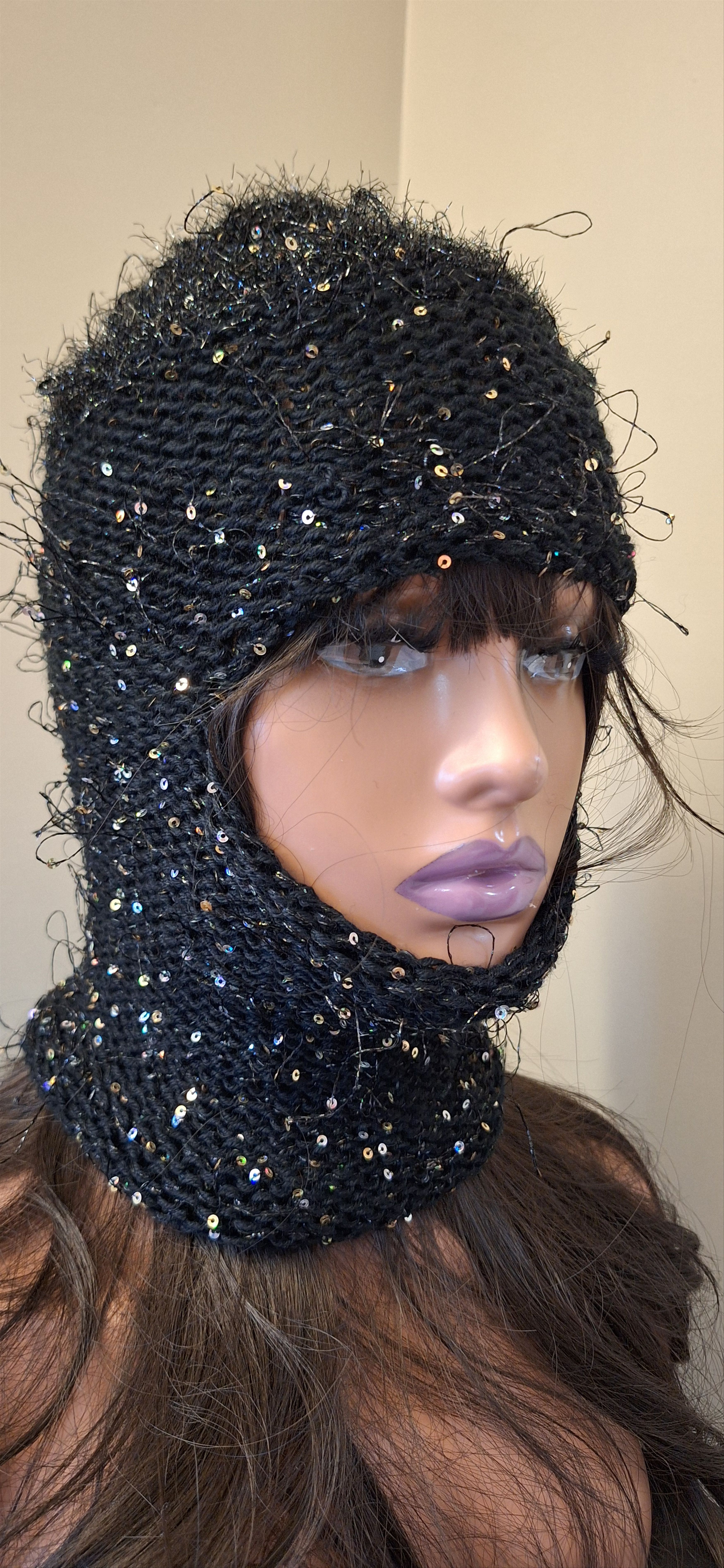 Other Midnight Riot Balaclava – Hand-Knit Art Hood with Sequins Size ONE SIZE - 2 Thumbnail
