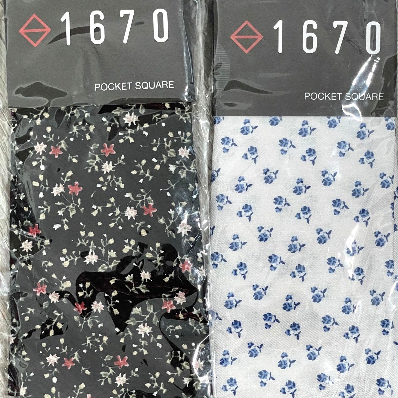 Other 2pc Set 1670 Pocket Square Black Mini Floral - White Blue Size ONE SIZE - 1 Thumbnail