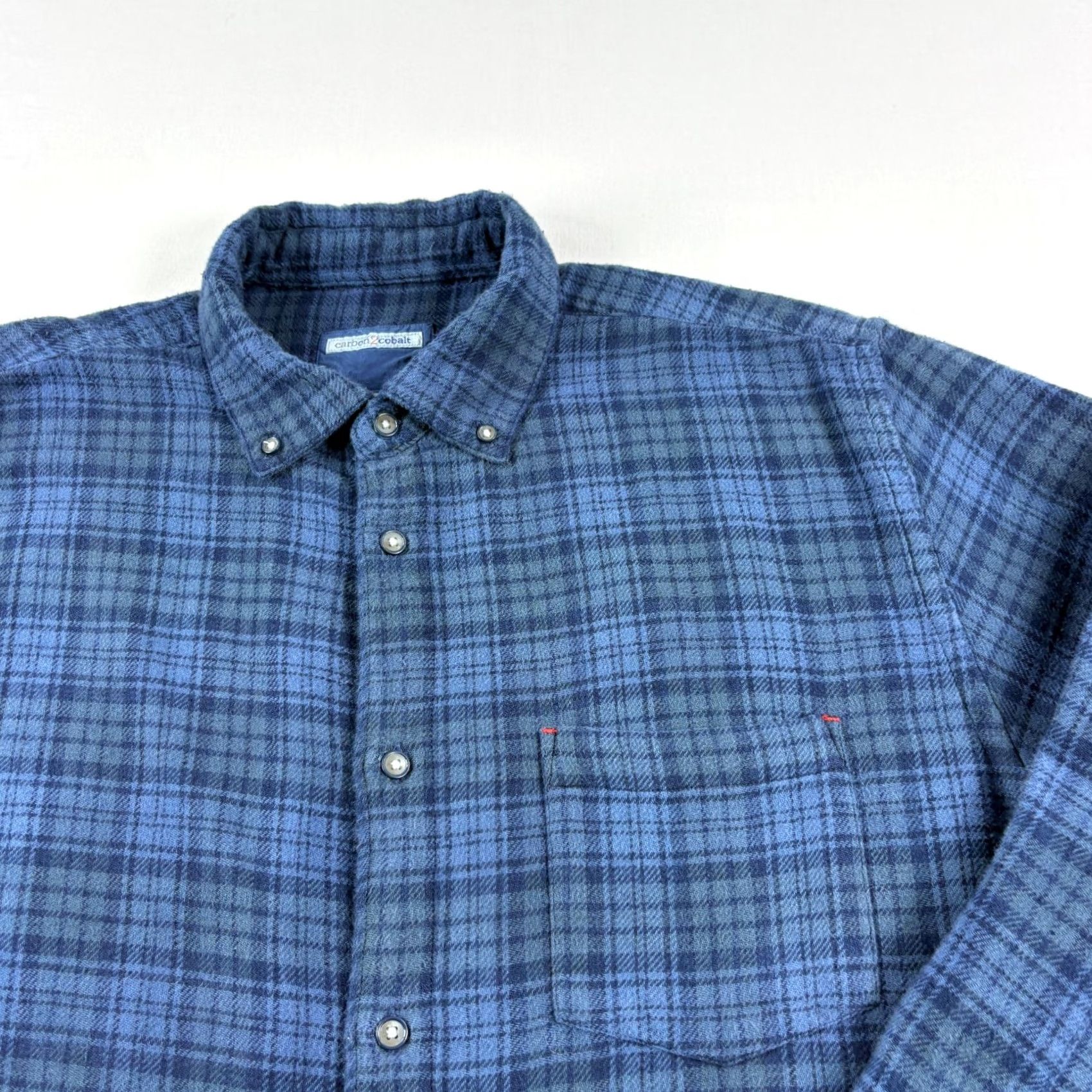 Carbon Carbon Flannel Shirt Mens Large Blue Plaid Button Up Casual Pocket Size US L / EU 52-54 / 3 - 2 Thumbnail