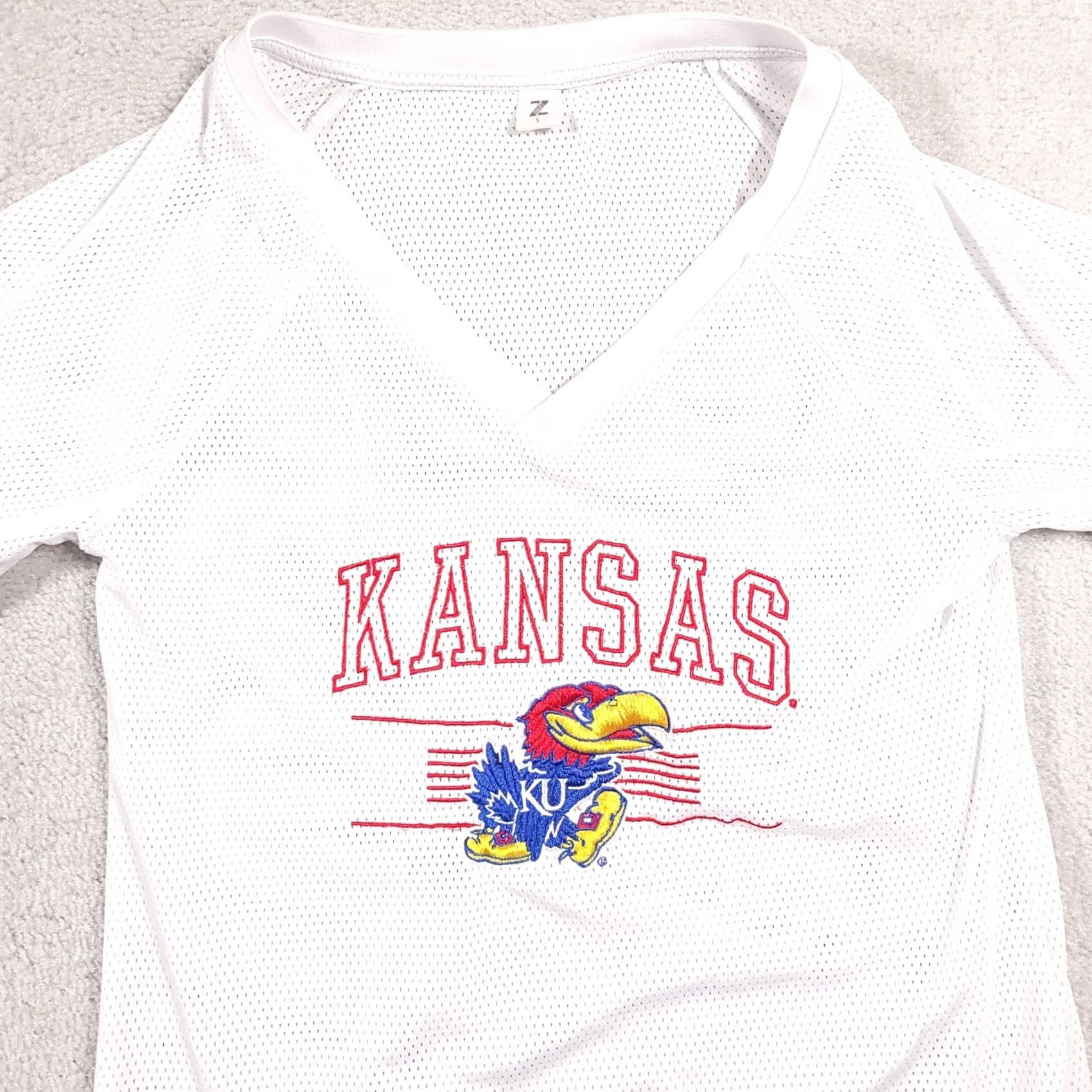 Vintage Kansas Jayhawk KU Dress Women's Small White Short Sleeve T-Shirt V Neck Size M / US 6-8 / IT 42-44 - 3 Thumbnail