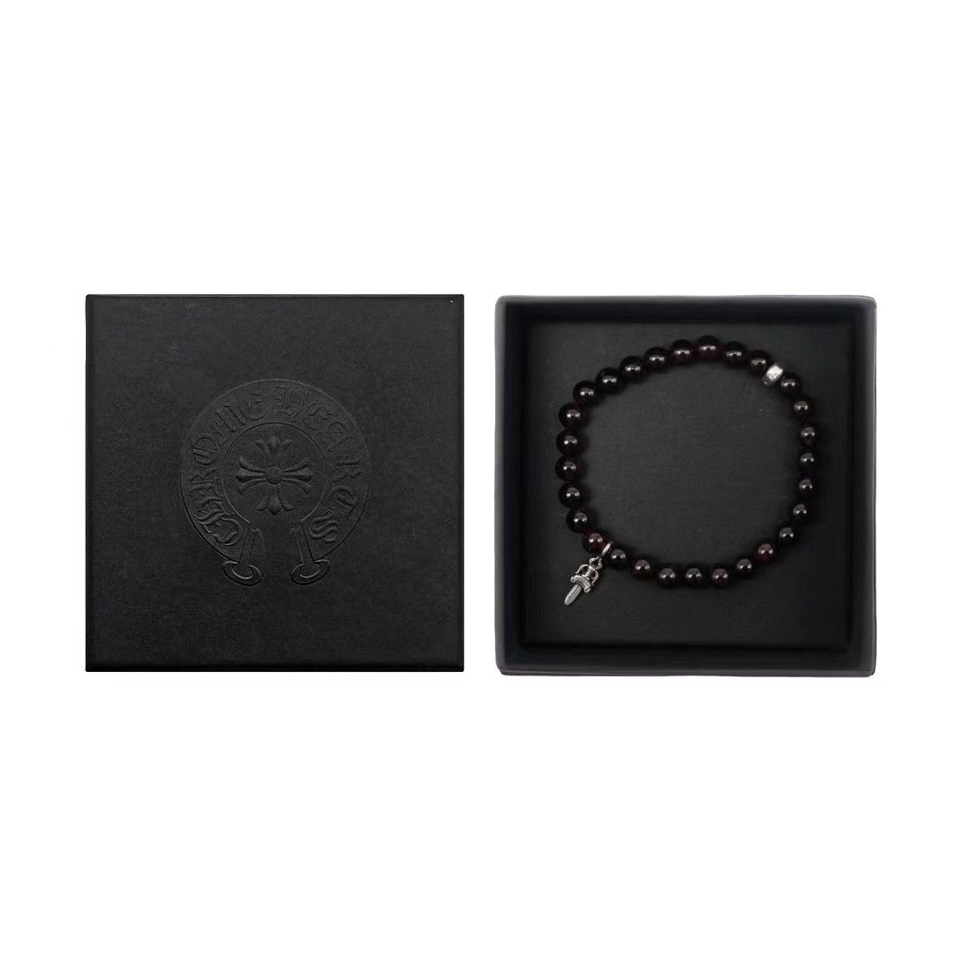 Chrome Hearts Chrome Hearts 6mm Garnet 2 Silver Beaded Dagger Bracelet Size ONE SIZE - 4 Thumbnail