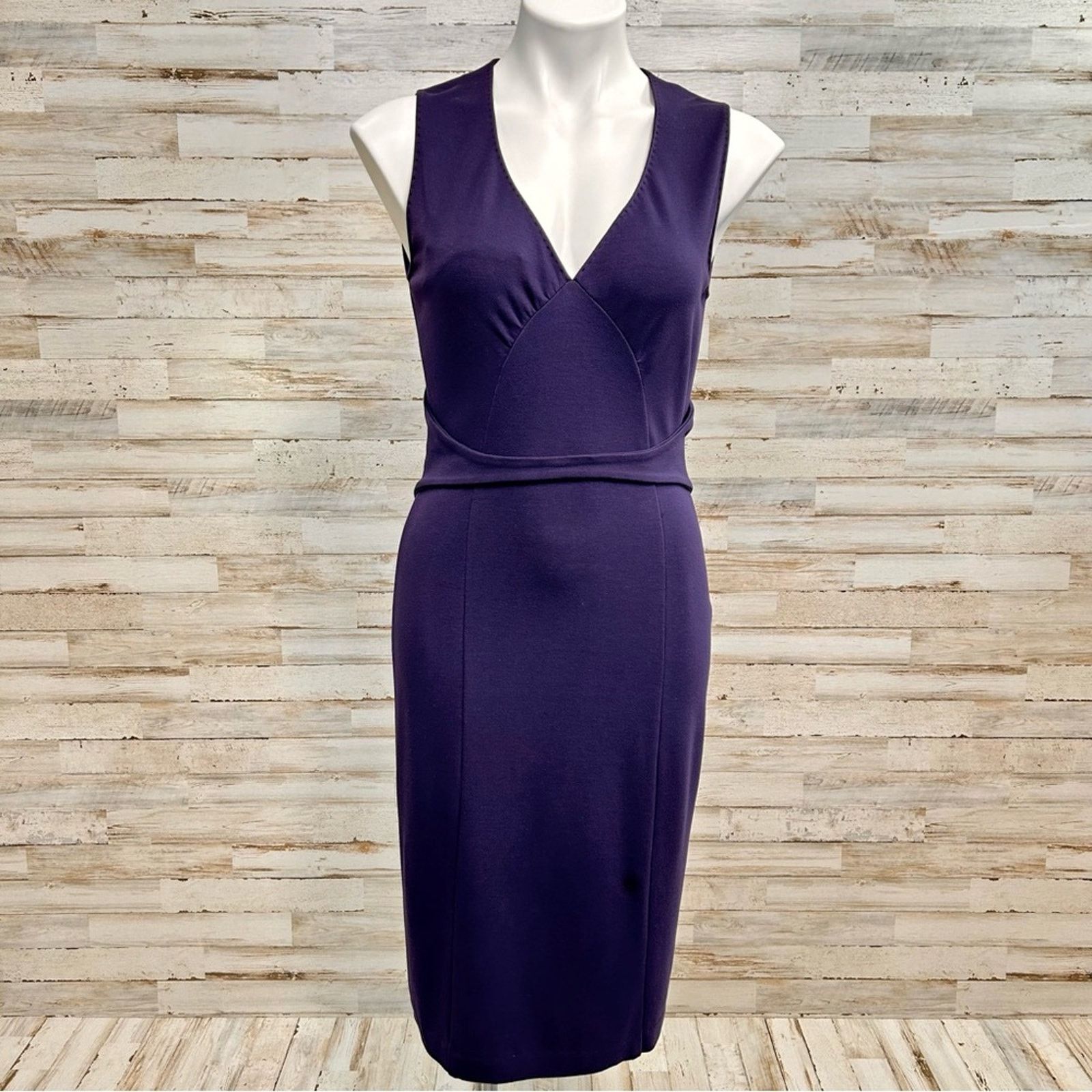Elie Tahari Sleeveless Stretch Knit Sheath Dress Purple Sz S