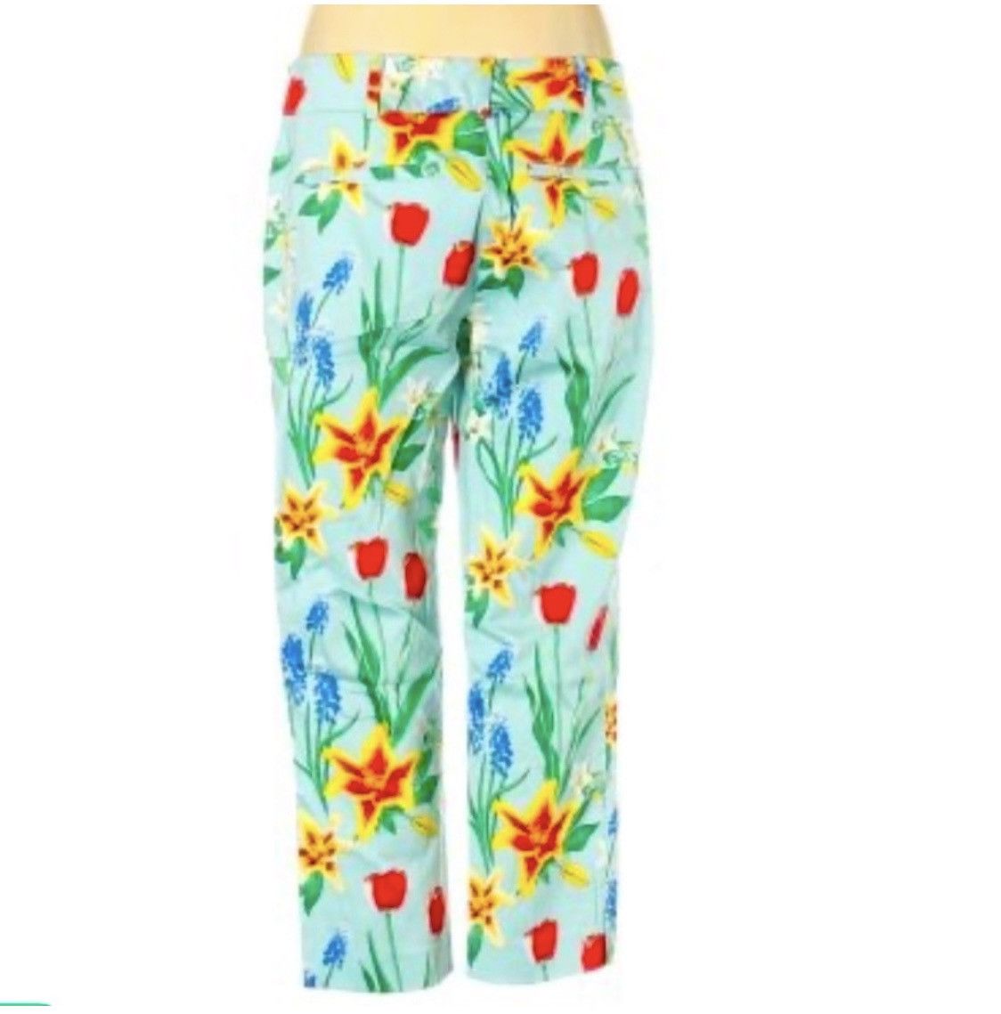 Other NY & CO AQUAMARINE FLORAL CROPPED KHAKIS ANKLE PANTS Size 27" / US 4 / IT 40 - 5 Thumbnail