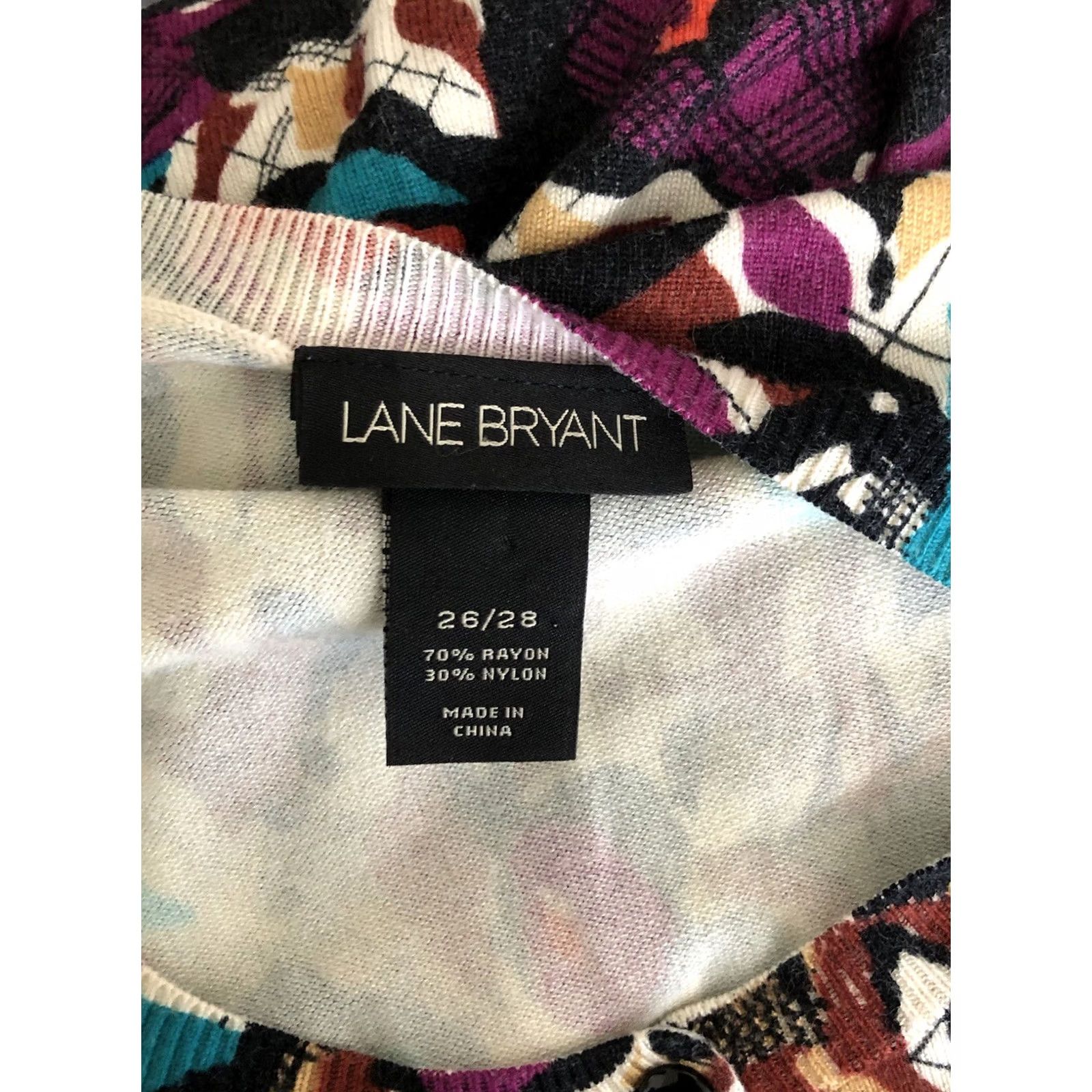 Vintage Lane Bryant Sweater Womens 22/24 Purple Teal Abstract Geo button sleeve Artsy Size 3XL / US 20-22 - 4 Thumbnail