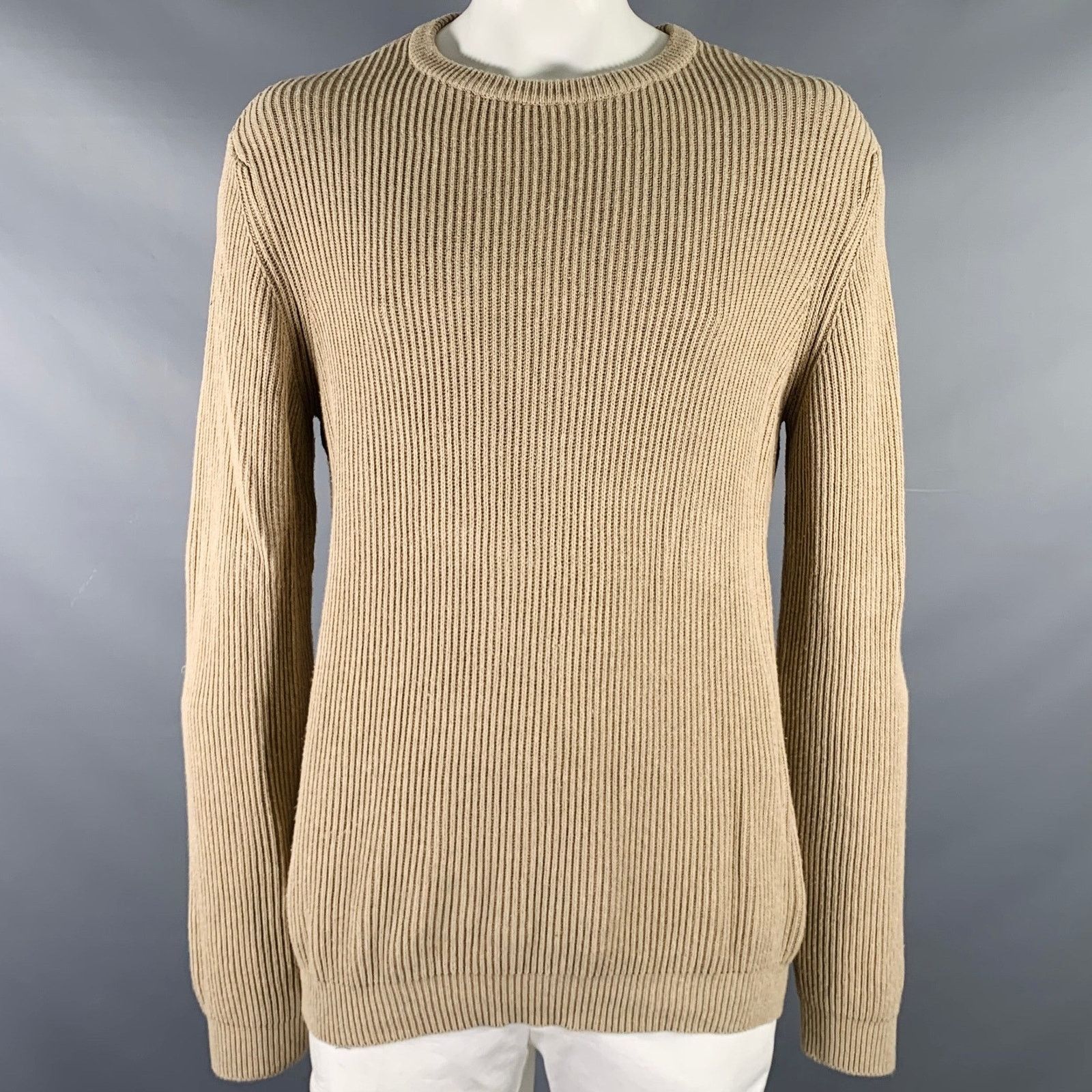 Neiman Marcus NEIMAN MARCUS Size XL Beige Knit Cotton Crew Neck Sweater Size US XL / EU 56 / 4 - 1 Thumbnail