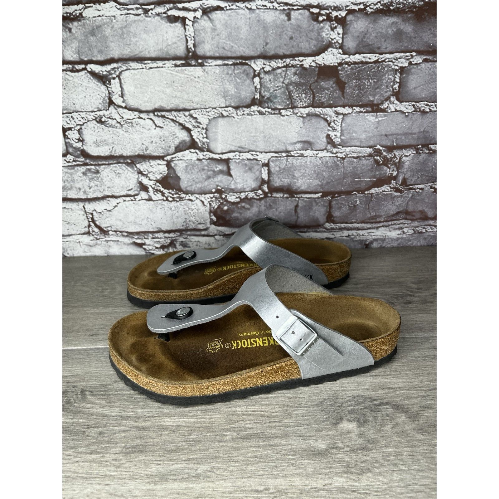 Birkenstock Birkenstock Gizeh Silver Birko Flor Leather Thong Sandals Wo Size US 8 / IT 38 - 18 Thumbnail