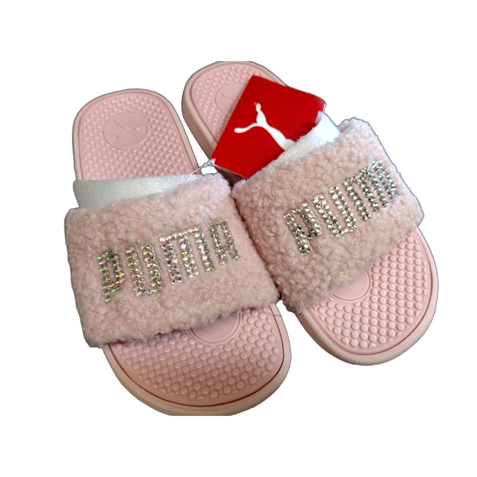 Puma PUMA X Cool Cat Sandals Slip On Pink Faux Fur Sherpa Logo Size 4C Junior Boys Shoes Size US 5.5 / IT 35.5 - 1 Thumbnail