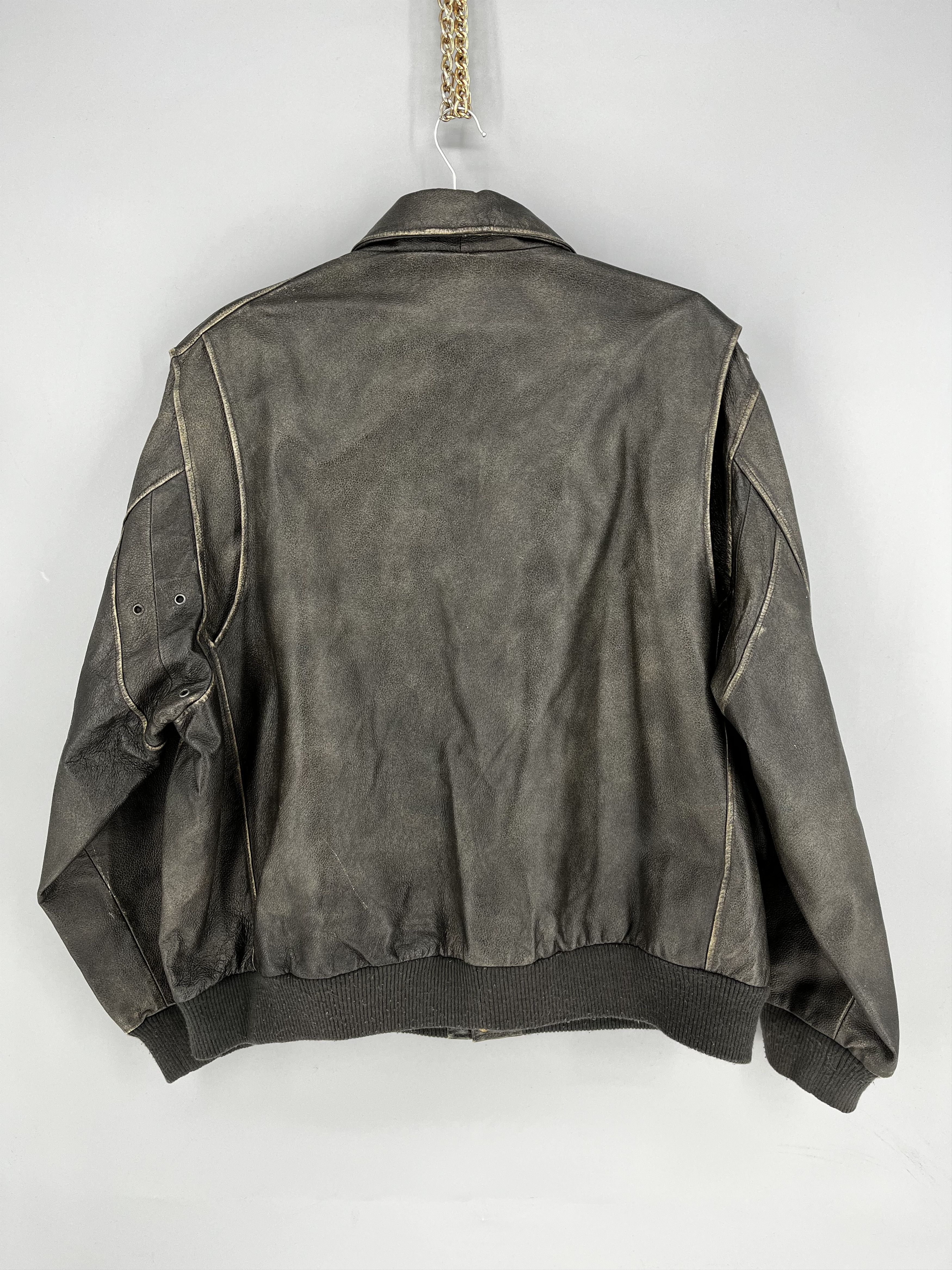 Vintage Explorer Vtg Leather Bomber Jacket – Distressed Patina 90s Size US XXL / EU 58 / 5 - 16 Thumbnail