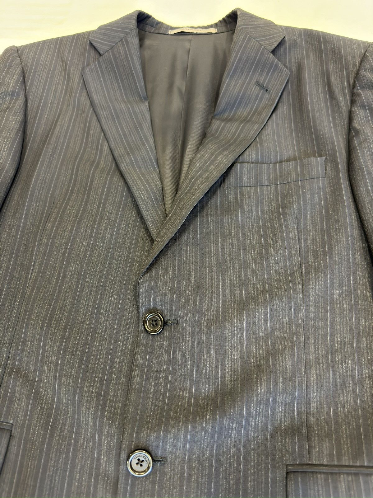 Burberry Burberry London Wool Shadow Stripe Jacket in Navy 40R Size 40R - 4 Thumbnail