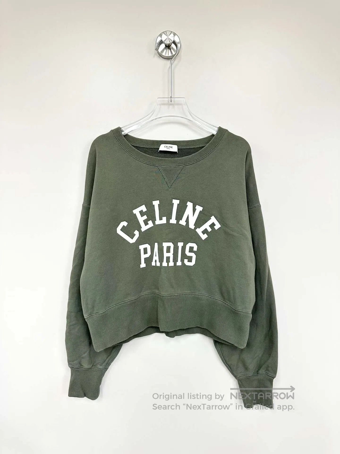 Celine CELINE Khaki Green Letter Printed Logo Sweatshirt| Size US M / EU 48-50 / 2 - 1 Thumbnail