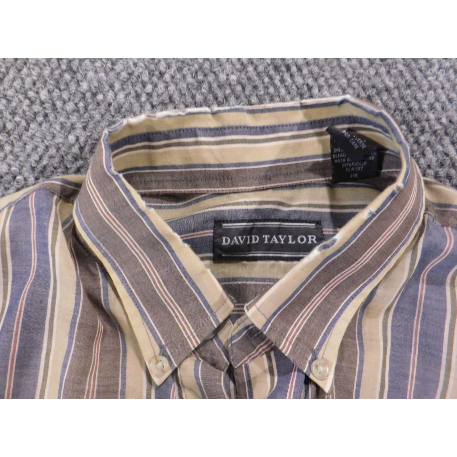 Vintage David Taylor Mens Shirt L brown striped Button-Down Collar Long Sleeve Button-Up Regular Fabric Cotton Knit Vintage No Size US L / EU 52-54 / 3 - 6 Thumbnail