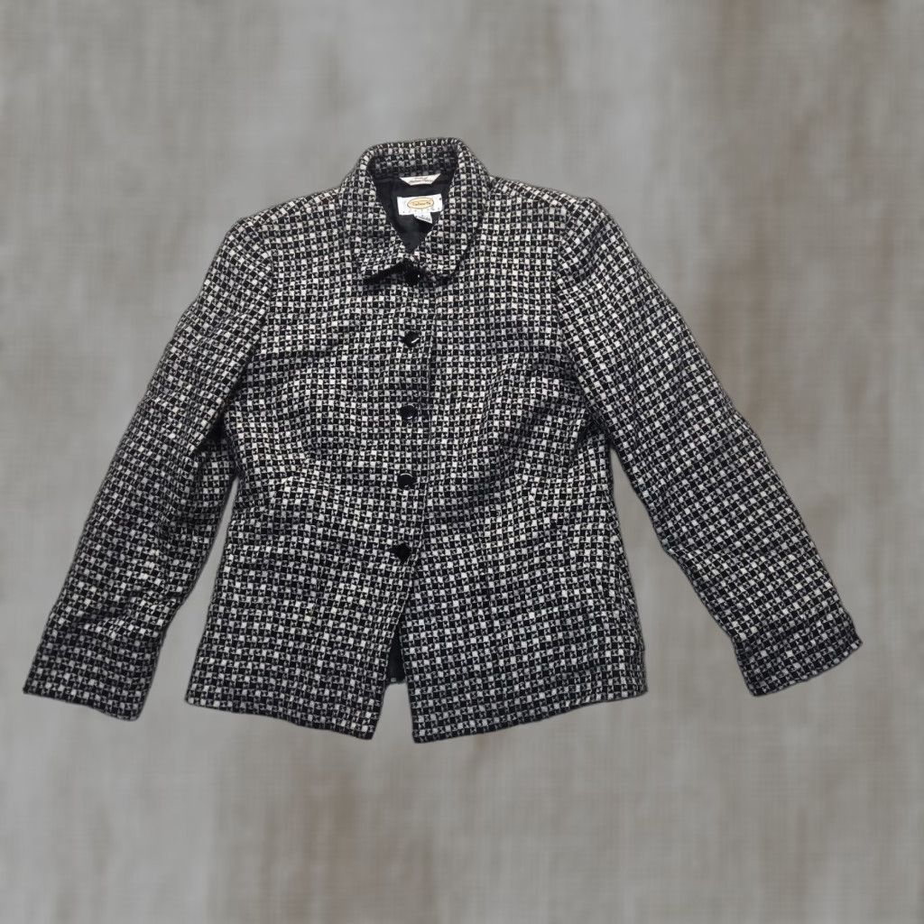Talbots Talbots Gray Black Check Jacket Blazer Suit Top Gray 100% Wool Adult Women's 6 Size M / US 6-8 / IT 42-44 - 1 Thumbnail