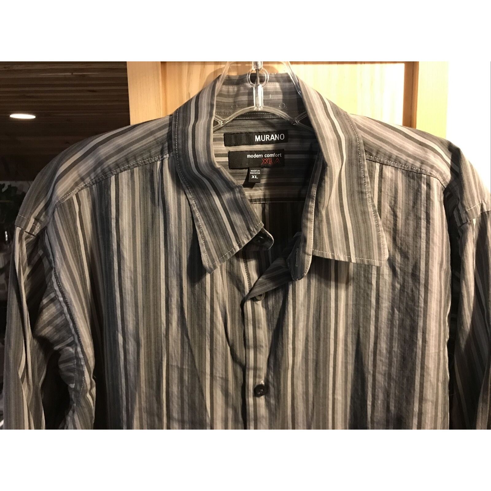 Murano Murano Modern Comfort XLA Men's XL LS Gray Striped Shirt Size US XL / EU 56 / 4 - 2 Thumbnail