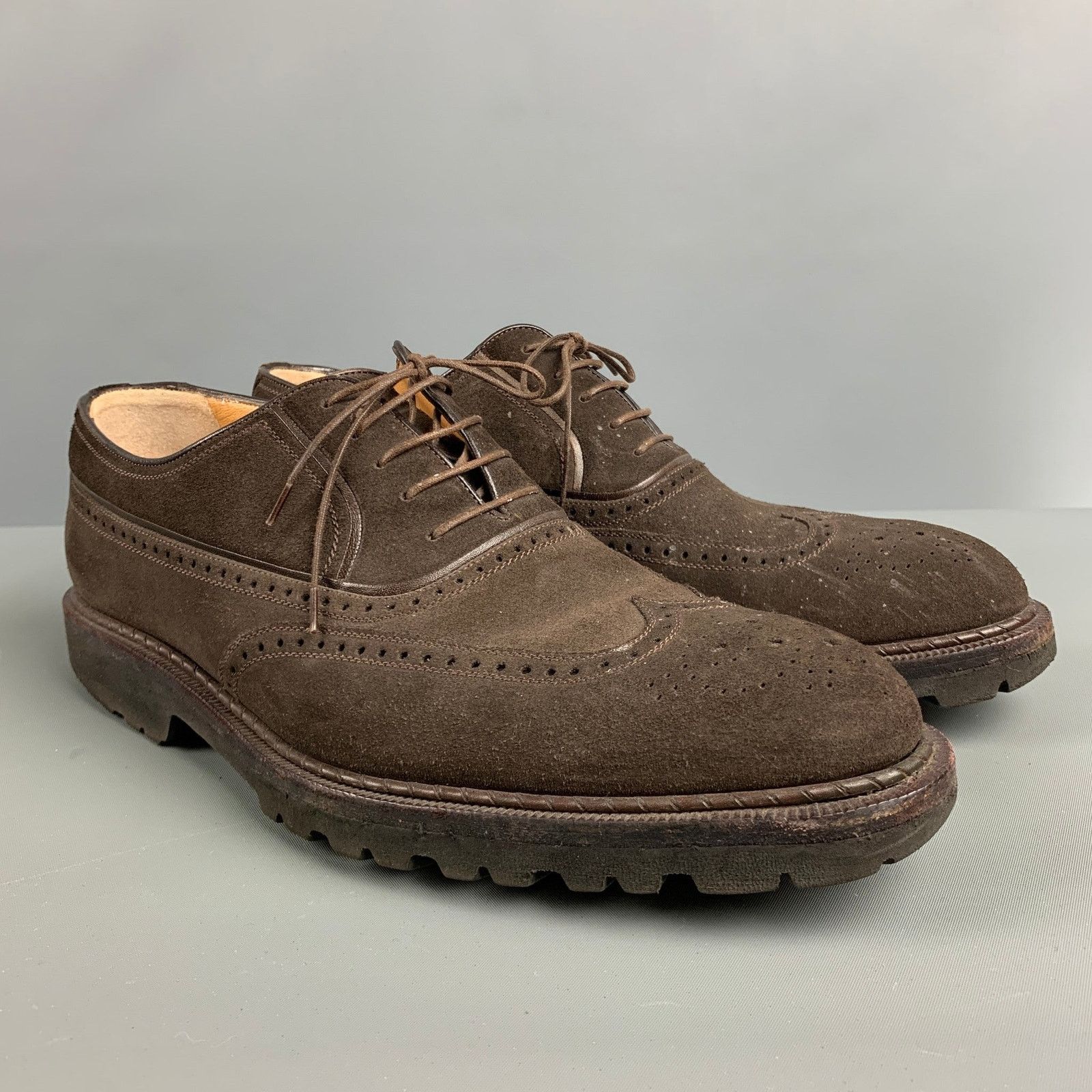 Testoni A.TESTONI Brown Perforated Suede Wingtip Lace Up Shoes Size US 7.5 / EU 40-41 - 1 Thumbnail