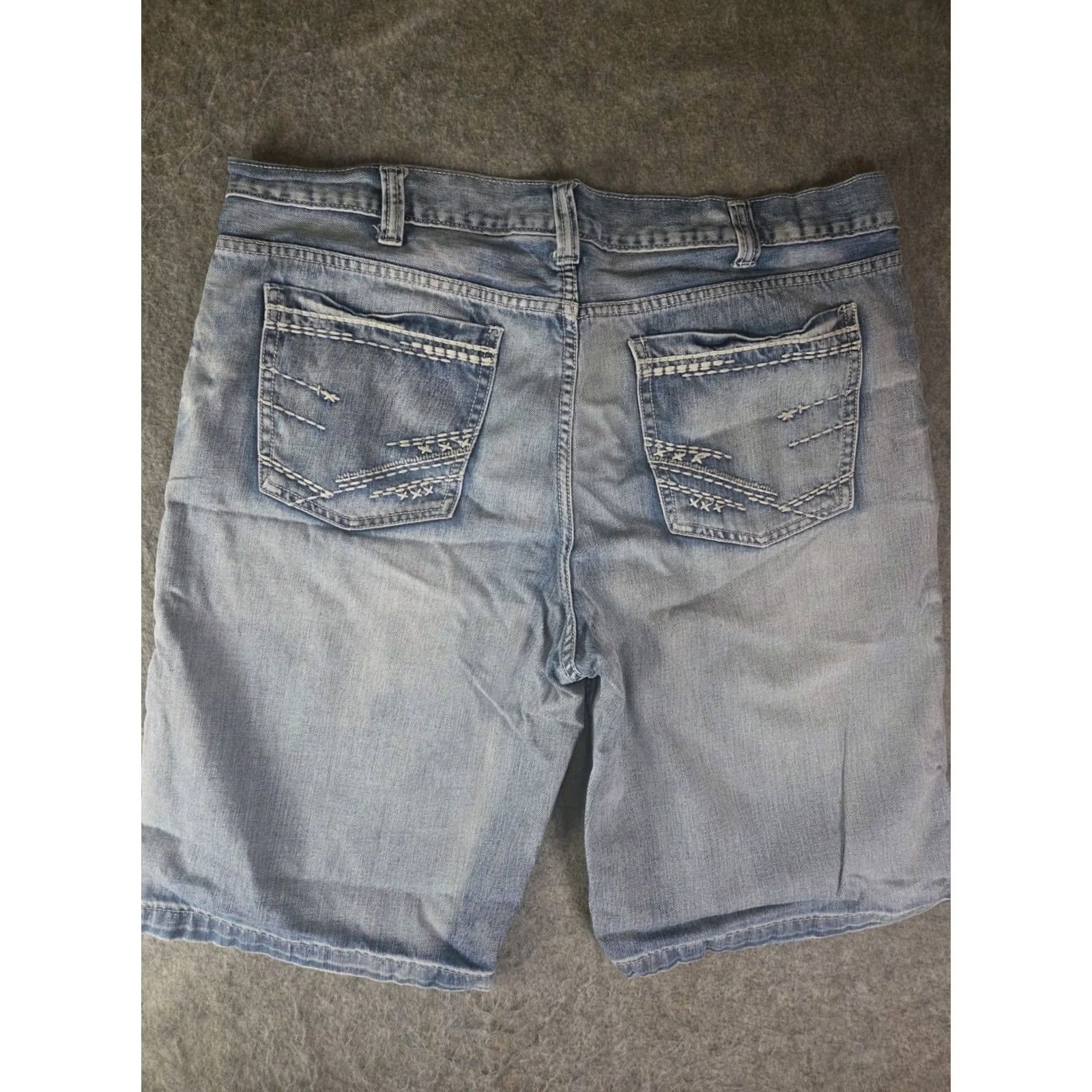 Denime VINTAGE Helix Jeans Shorts Baggy Light Wash Denim 38 Men 80s Grunge Cargo Pockets Distressed Regular Inseam 12in Blue Cotton Shirt Size US 38 / EU 54 - 4 Thumbnail